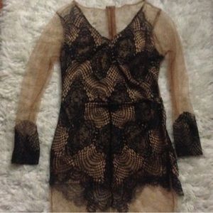 Nude and black lace dress